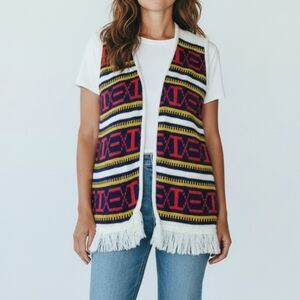 Vintage 60's Hippie Sweater Vest Women's Size Medium Psychedelic Boho Fringe